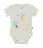 Civil Baby Dondurma Baskılı 1-36 Ay Çıtçıtlı Badi - Ekru