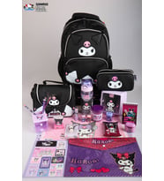DEKOMUS İLE YENİ SEZON LİSANSLI KUROMI "SHADOW CHIC KOLEKSİYONU" DERİ OKUL,TERMOSLU DERİ BESLENME VE KALEM ÇANTASI İLE PREMIUM FULL+FULL KIRTASİYE SETİ (Siyah)