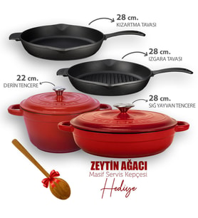 Lava Döküm 4X New Heritage Serisi Döküm Demir Tencere Tava Çeyiz Seti (Kırmızı)
