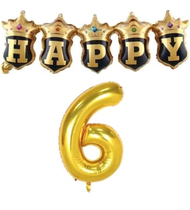 Gold Taçlı Birleşik Happy 6 Yaş Folyo Balon Set