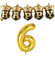 Gold Taçlı Birleşik Happy 6 Yaş Folyo Balon Set