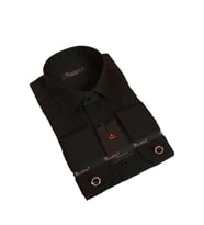 Siyah Dar Kesim Micro Kumaş Kol Düğmeli Slim Fit Erkek Gömlek - 201-6