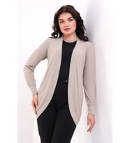 Şiir Bumpe Kadın Yumuşak Dokulu Penye Oval Etek Uzun Kol Örme Jakarlı Esnek Hırka & Kaftan - Vizon (Vizon)