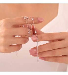 925 Ayar Gümüş Sallantılı Taşlı Choker Kolye
