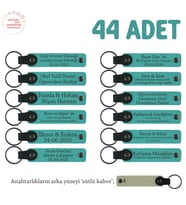Yeni Evlenen Çift Düğünü İçin Hediyelik Anahtarlık İsme Özel 44' lü Set, Koyu Turkuaz & Sütlü Kahve
