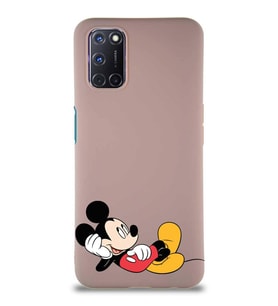 Oppo A52 Soft Premier Kapak Mickey Mouse-F Tasarımlı Silikon Kılıf - Pudra (Şeffaf)