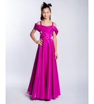 Kız Çocuk/Genç Yeni Moda Parlak Kumaş Tam Kalıp Abiye Elbise 5492 (Fuşya)