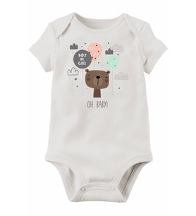 Unisex Bebek Beyaz Organik Baskılı Pamuklu Body