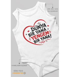 Dünya Bir Yana Yengem Bir Yana Sıfır Kol Bebek Zıbını %100 Pamuk