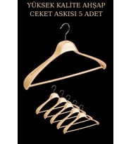 5 Adet 48 cm Ahşap Ceket ve Elbise Askısı Seti