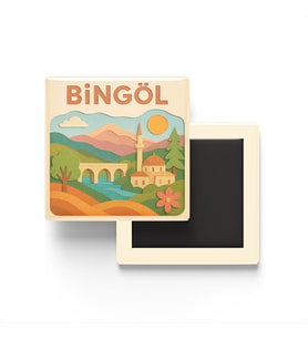 Bingöl - Memleket Temalı - Paper Cut Art - Baskılı Buzdolap Magneti Kare - 9x9 cm