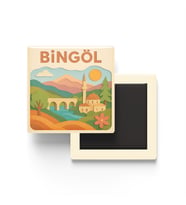 Bingöl - Memleket Temalı - Paper Cut Art - Baskılı Buzdolap Magneti Kare - 9x9 cm