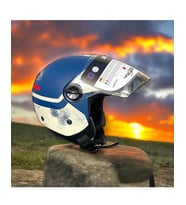 Sway 715 Şeffaf Vizörlü Yarım Motosiklet Scooter Kaskı XL Beden Blue Beıge (Mavi)