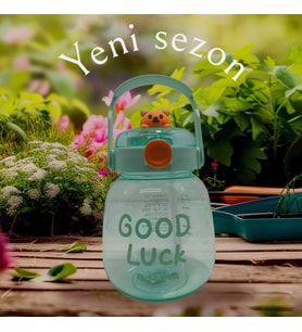 Maskotlu,Çıkartma Hediyeli, Boyun Askılıklı, Ithal Lüx Yeşil Matara/suluk 1100 ml