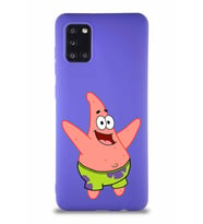Samsung Galaxy A31 Soft Premier Kapak Patrick Yıldız Tasarımlı Silikon Kılıf - Mor (Şeffaf)