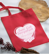 BK Gift Anneler Günü Tasarımlı Kırmızı Kumaş Bez Çanta, Baskılı Omuz Çantası, Alışveriş Çantası, Anneler Günü Hediyesi, Anneye Hediye-1