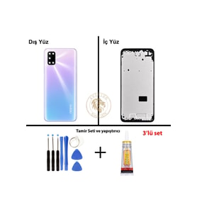 Oppo A92 Mor Uyumlu Lensli Orta Kasa + Yapıştırıcı ve Vida Seti Full Kasa Kapak Gövde Housing