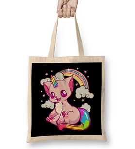 Cute & Funny Unicorn Cat Rainbow Kitty Unicorn Bez Çanta Uzun Saplı