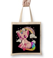 Cute & Funny Unicorn Cat Rainbow Kitty Unicorn Bez Çanta Uzun Saplı