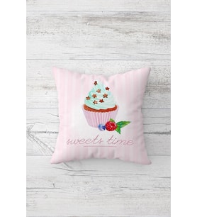 Cupcake Desenli Çift Tarafı Baskılı Gizli Fermuarlı Yastık Kılıfı Kırlent Koltuk Yastık Kılıfı (Toz Pembe)