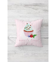 Cupcake Desenli Çift Tarafı Baskılı Gizli Fermuarlı Yastık Kılıfı Kırlent Koltuk Yastık Kılıfı (Toz Pembe)