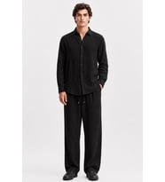Erkek Siyah Regular Fit Müslin Pantolon