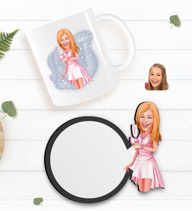 BK Gift Kişiye Özel Kadın Karikatürlü Beyaz Kupa ve Ahşap Bardak Altlığı Hediye Seti-41