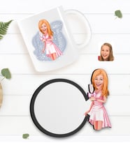 BK Gift Kişiye Özel Kadın Karikatürlü Beyaz Kupa ve Ahşap Bardak Altlığı Hediye Seti-41