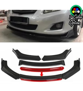 Toyota Corolla 2009-2014 Kırmızı Renkli Şeritli Dilli Ön Lip 4 Prç Parlak Siyah ABS