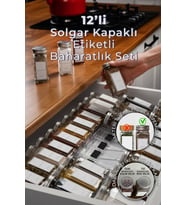 12'li Cam Baharatlık Takımı Kapaklı ve Etiketli Şık Set