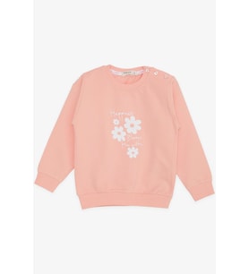 Breeze Kız Bebek Sweatshirt Simli Çiçek Baskılı 9 Ay-3 Yaş, Somon