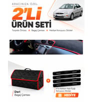 FORD FOCUS 1 (1998-2005) Uyumlu Torpido Örtüsü + Deri Bagaj Çantası + Sticker Seti - Siyah Kırmızı