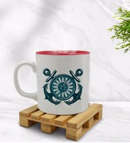 Bk Gift Çapa ve Pusula Tasarımlı İçi Kırmızı Renkli Kupa Bardak Model 1