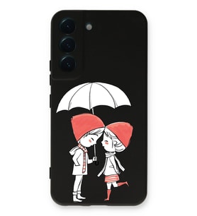 Samsung Galaxy S22 Uyumlu Lansman Kılıf Aşk Tasarımlı İçi Kadife Kapak-Siyah (Şeffaf)
