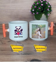 Sevimli Panda Kupa Bardak Fotoğraflı T Turuncu Kulplu Arkadaşa Sevgiliye Hediye