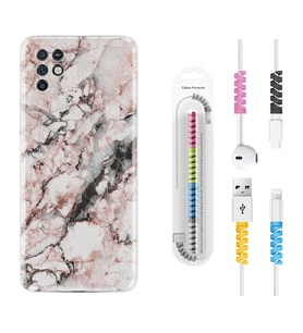 INFINIX Note 11 Pro Note 10 Hot 9 Play Kılıf Kablo Koruma Spiral Silikon Colorfull Marble 2 1389