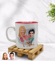 BK Gift Kişiye Özel Sevgililer Karikatürlü İçi Kırmızı Renkli Kupa Bardak Model 19