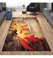 Kahverengi  Yaprak Desenli Yıkanabilir Kaymaz Taban Leke Tutmaz Modern Salon Halısı ve Yolluk