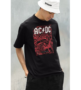 AC DC Rock And Roll Baskılı Unisex Oversize Müzik Grubu Tişört