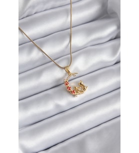 316L Çelik Gold Renk Hilal Kedi Model Zirkon Taşlı Detay Kadın Kolye