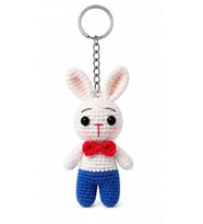 Maskot Kırmızı Papyonlu Tavşan Amigurumi Organik Anahtarlık Oyuncak