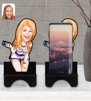 BK Gift Kişiye Özel Kadın Karikatürlü Ahşap Biblo Telefon Standı-36