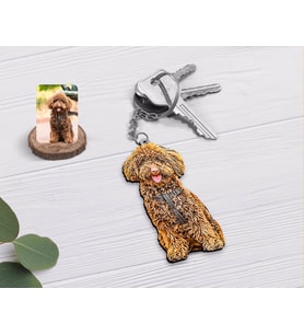 BK Gift Kişiye Özel Tam Boy Köpek Karikatürlü Ahşap Anahtarlık-1 (Beyaz)