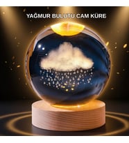 LED Sıcak Işıklı 3D Bulut Figürlü Kristal Küre Ahşap Standlı Gece Lambası