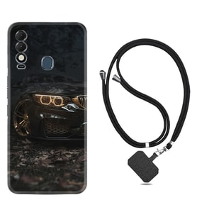 Tecno Spark 8T Kılıf Silikon Boyun Askılı İpli Desenli Silikon Black Car 1768