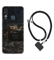 Tecno Spark 8T Kılıf Silikon Boyun Askılı İpli Desenli Silikon Black Car 1768