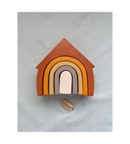 Ahşap Waldorf Gökkuşağı Ev Pastel Renkli Doğal Ahşap 5'li Waldorf Ev Eğitici, Duyusal Oyuncak (Turuncu)