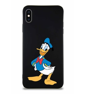 Apple iPhone XS Max Soft Premier Kapak Donald Duck-C Tasarımlı Silikon Kılıf - Siyah (Şeffaf)
