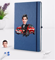 BK Gift Kişiye Özel Plakalı Erkek Renault Clio Karikatürlü Lacivert Termo Deri Defter 16x24cm Model 1