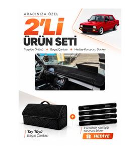 TOFAŞ SERÇE (1984-1995) Uyumlu Torpido Örtüsü + Tay Tüyü Bagaj Çantası + Sticker Seti - Siyah